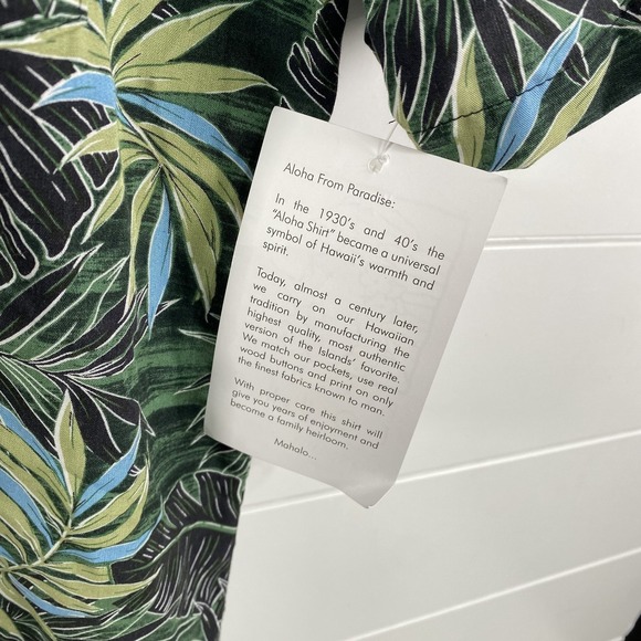 Paradise Found Hawaiian Shirt Mens XS Green Blue Leaf Print Rayon Made Hawaii - Picture 5 of 10
